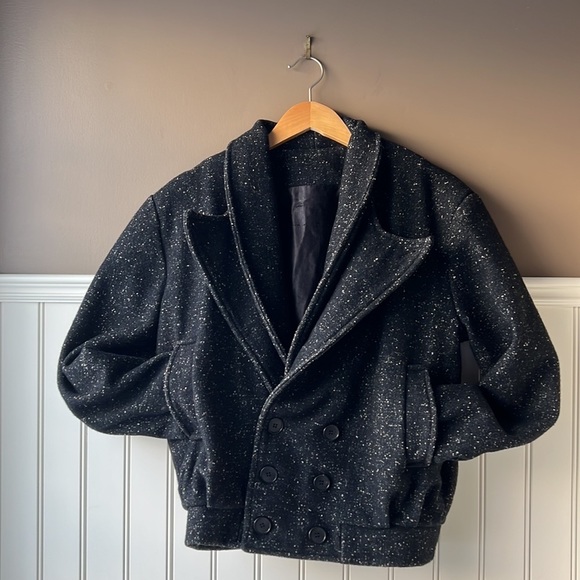 Other - LE CHATEAU Vintage Wool Blend Black White Speckled Cropped Bomber Size Medium